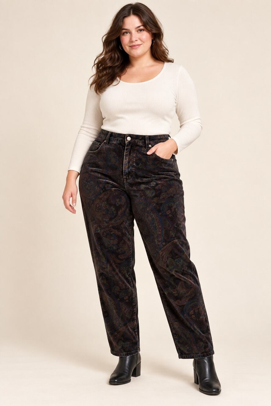 NWT Vintage Jones New York Sport Paisley Velvet Pants 14W Cotton